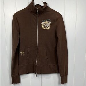 Roxy Womens Sweatshirt XL Chocolate Brown Front Zip Long Sleeves Pockets EUC